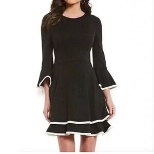 Eliza J Knit 3/4 Sleeve Black White Trim Dress Women's Size 12